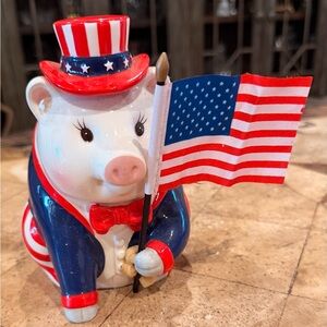 Mud Pie All-American Patriotic Pig Bank 2001 Vintage God Bless America Ceramic